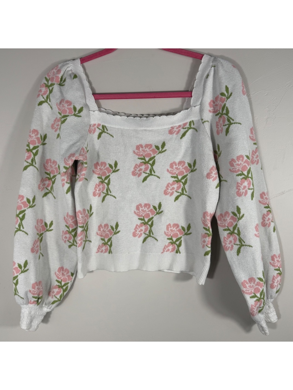 Willow & Wind Pink Floral Cropped Sweater Balletcore Coquette | M